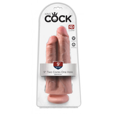 King Cock 9" Two Cocks One Hole - Flesh