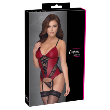 Корсет з підв'язками для панчіх - 2632802 Cottelli Collection Basque Red/Black
