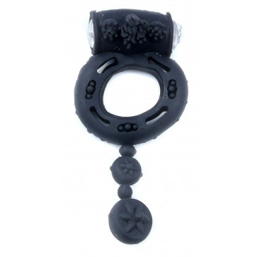 Эрекционное вибро кольцо BOSS Vibrating Cock Ring with balls Black, BS6700044