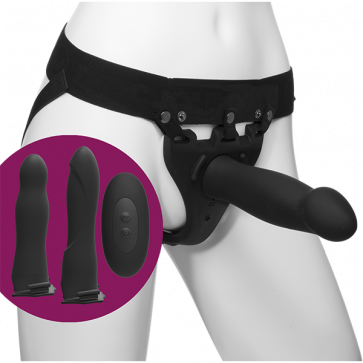 Набор для страпона с вибрацией Doc Johnson Body Extensions - BE Naughty - Black (мятая упаковка)