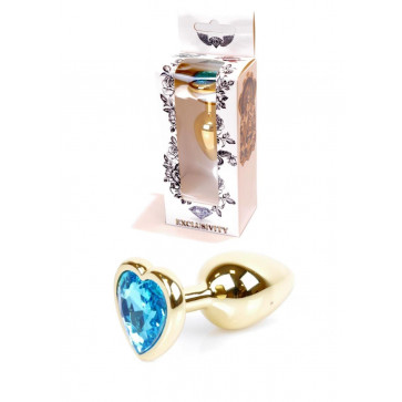Анальна пробка - Jewellery Gold Heart Plug Light Blue