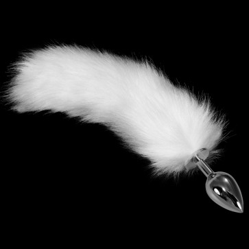 Анальна пробка - Large Silver Plug+ Fox Tail White