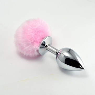 Анальна пробка - Small Silver Plug+Pompon Pink