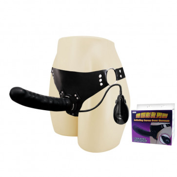 Brief Strap-On, inflateable vibrating dong, Black
