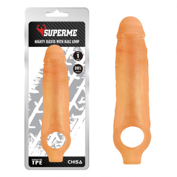 Насадка на член - SuperMe Mighty Sleeve With Ball Loop Flesh