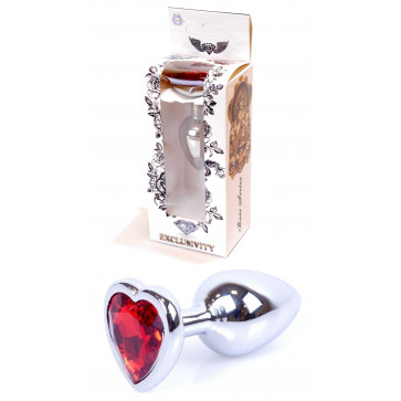 Анальная пробка Boss Series - Jewellery Silver Heart PLUG Red S, BS6400046