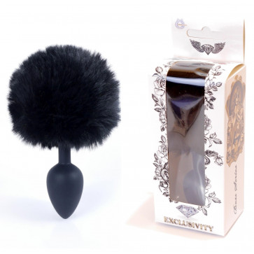 Анальная пробка ( размер S ) с хвостом Boss Series - Silicon PLUG Bunny Tail Black, BS6400100