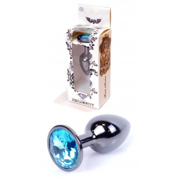 Анальная пробка Boss Series - Jewellery Dark Silver PLUG Light Blue S, BS6400031