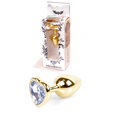 Анальная пробка Boss Series - Jewellery Gold Heart PLUG Clear S, BS6400039