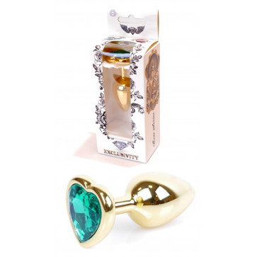 Анальная пробка Boss Series - Jewellery Gold Heart PLUG Green S, BS6400042