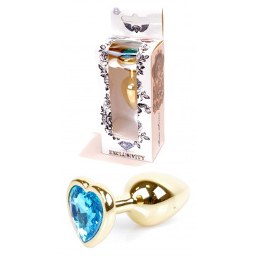 Анальная пробка Boss Series - Jewellery Gold Heart PLUG Light Blue S, BS6400040