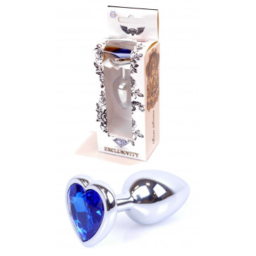 Анальная пробка Boss Series - Jewellery Silver Heart PLUG Dark Blue S, BS6400050