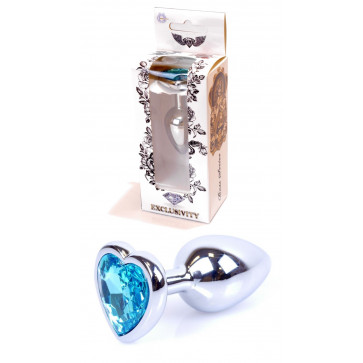 Анальная пробка Boss Series - Jewellery Silver Heart PLUG Light Bluer S, BS6400049