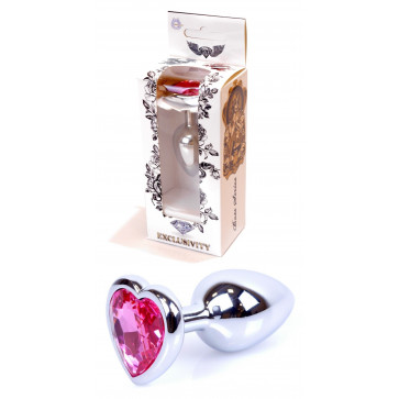 Анальная пробка Boss Series - Jewellery Silver Heart PLUG Pink S, BS6400044