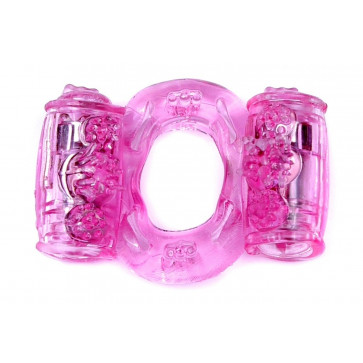 Эрекционное вибро кольцо BOSS Vibrating Cock Ring Double Pink, BS6700033