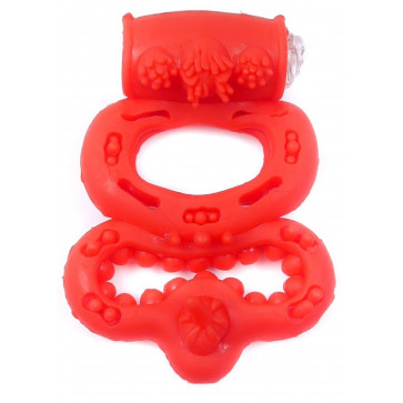 Эрекционное вибро кольцо BOSS Vibrating Duo Cock Ring Red, BS6700046