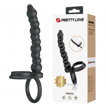 Эрекционное кольцо с насадкой для анального секса Pretty Love - Diilon Black, BI-210331