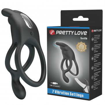 Эрекционное вибро кольцо Pretty Love - SETH Black, 7 vibration functions, BI-210335