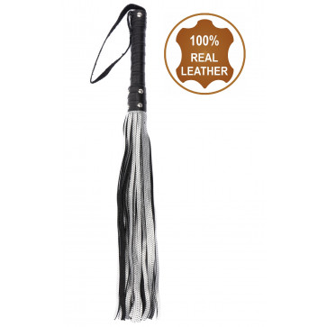 Флоггер из натуральной кожи Flirty Hard Leather - Black & Silver, BG-00036