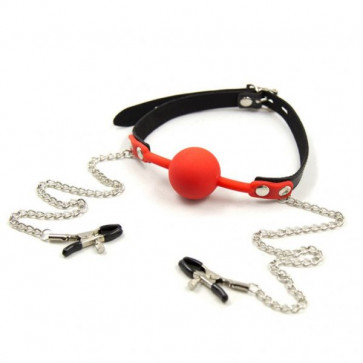 Зажимы для сосков с кляпом Nipple Clamp with Red Silicone Ball Gags
