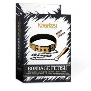 Золотичный ошейник Bondage Fetish Metallic Gold Pup Collar With Leash