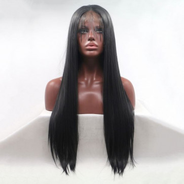Реалистичный парик на сетке длинные прямые черные волосы