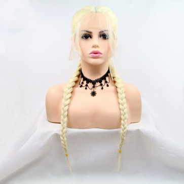 Короткий реалистичный женский парик с косичками на сетке в цвете бежевый блонд