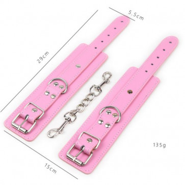 Наручники кожаные Pink red multi-studded tied handcuffs