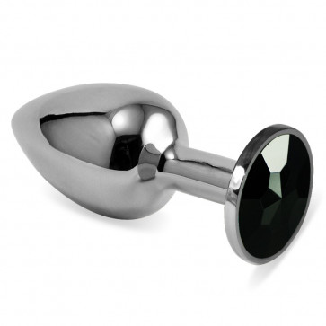 Гладкая анальная пробка с черным камнем Silver Rosebud Classic Metal Plug Small