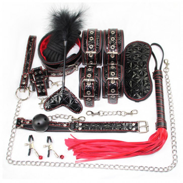 Черный большой набор бдсм аксессуаров Diamond Bondage Kit 10 Pieces