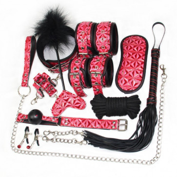 Розовый большой набор бдсм аксессуаров Diamond Bondage Kit 10 Pieces