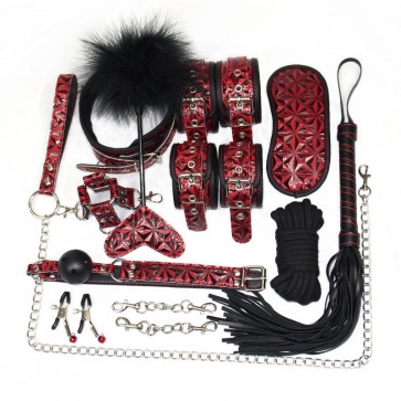 Красный большой набор бдсм аксессуаров Diamond Bondage Kit 10 Pieces