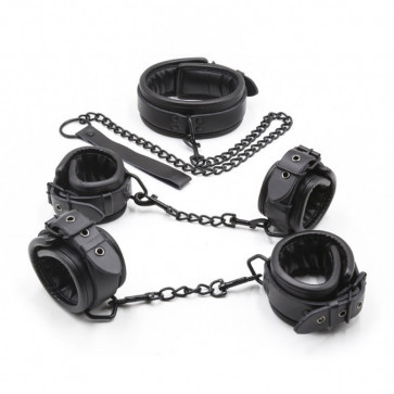 Стильный черный бдсм набор Luxury Leather Bondage Kit 3 Pieces