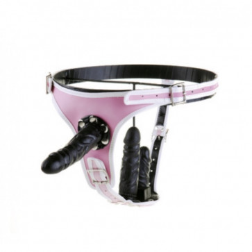 Страпон с тремя фаллоимитаторами на ремешках Triple Pink Strapon
