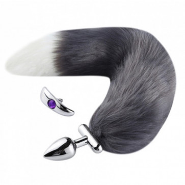 Анальная пробка с пышным хвостом Deformable Fox Tail Metal Anal Plug Grey