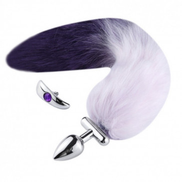 Анальная пробка с пышным хвостом Deformable Fox Tail Metal Anal Plug Purple