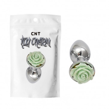 Анальная пробка с салатовой розочкой Flirt Rose Metal Plug