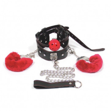 Ошейник с наручниками кляпом и поводком Breathable Ball Gag Restraint