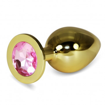 Золотая анальная пробка с светло-розовым камнем Rosebud Anal Plug Large