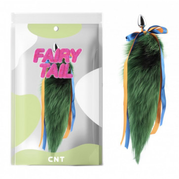 Анальная пробка с пушистым хвостом Detachable Fluffy Fox Tail Plug Green 18.5