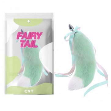 Анальная пробка с пушистым хвостом Bicolor Foxs Tail Plug Chartreuse&White 18.5