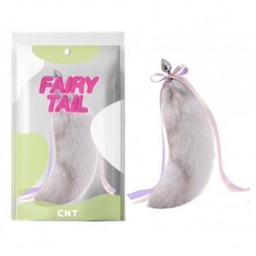 Анальная пробка с пушистым хвостом Detachable Fluffy Fox Tail Plug White&Grey 18.5