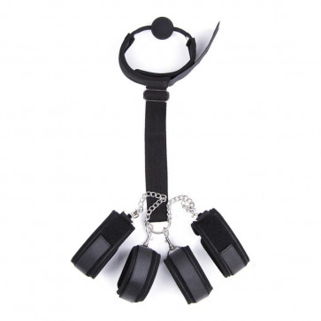 Комплект кляп с манжетами на руки и ноги Bondage Nylon Set Black