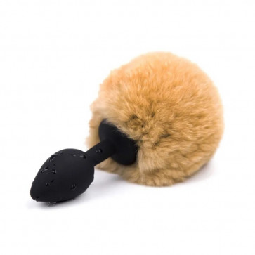 Черная силиконовая анальная пробка с коричневым хвостиком Silicone Fur Tail Plug
