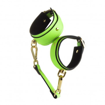 Наручники для бдсм игр Glow in the Dark Leather Hands Cuffs Green