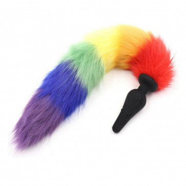 Черная пробка с хвостом Silicone Rainbow Tail Plug