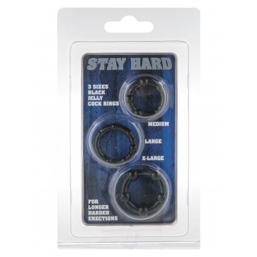 Набор из 3 шт эрекционных колец STAY HARD - Three Rings BLACK, 35500-BLACK