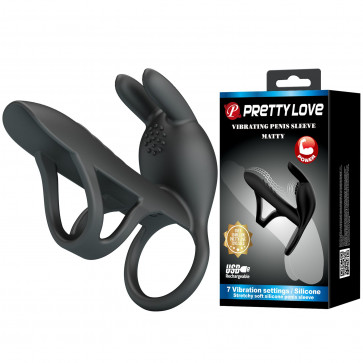 Насадка с вибрацией Pretty Love - MATTY Vibrating Penis Sleeve BLACK, BI-210326