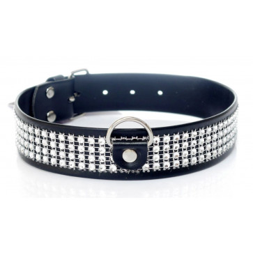 Ошейник из искуственной кожи с кристаллами Fetish Boss Series - Collar with crystals Silver, BS3300101