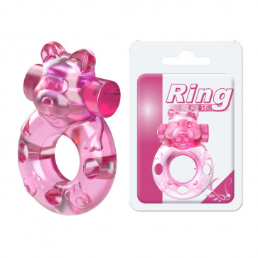 Эрекционное кольцо - Vibration And Condom Ring Bear Pink